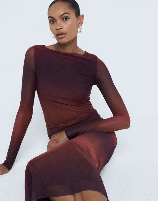 River Island Mesh ombre print top in burgundy