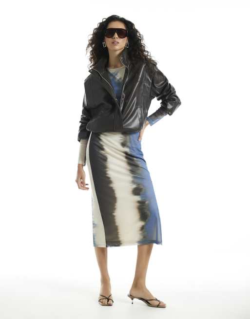 River Island Mesh print maxi long sleeve dress in blue, 2 of 4