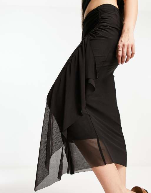 Mesh Ruched Midi Skirt