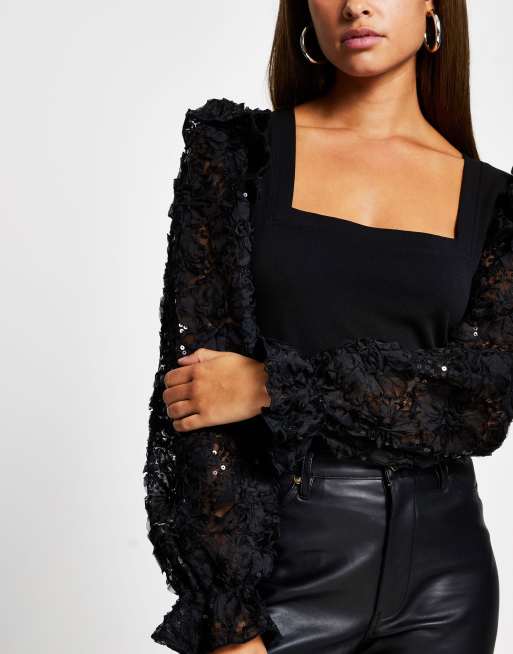 River island store black sequin top