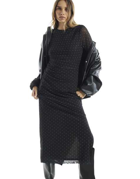 River Island Mesh spot print maxi dress in black