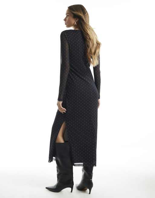 River Island Mesh spot print maxi dress in black, 4 of 4
