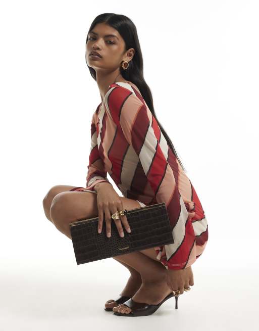 River Island Mesh stripe tie back mini dress in pink, 3 of 4