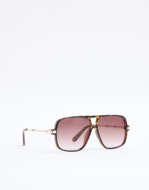 River Island Metal aviator sunglasses in tortoise - view 1