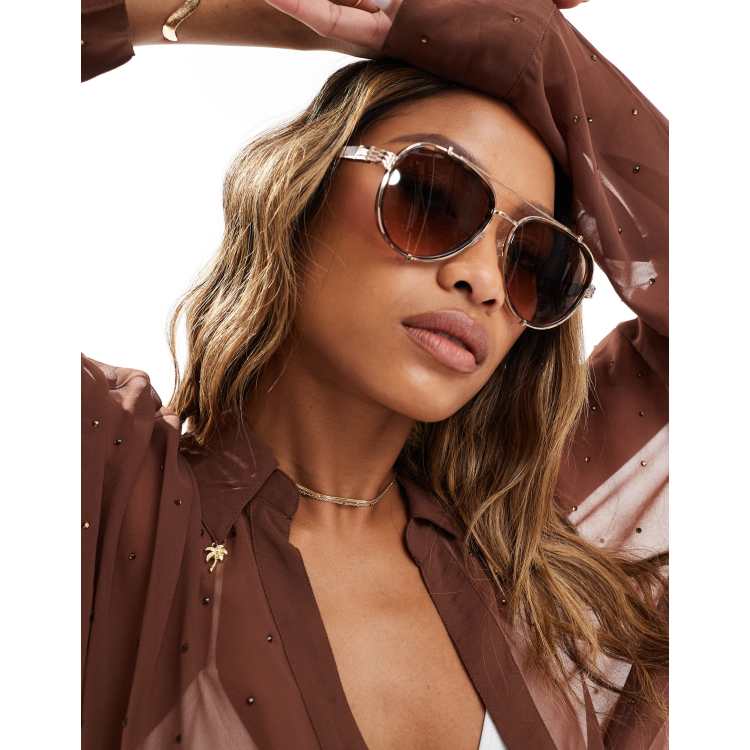 River Island metal aviator sunglasses in tortoiseshell ASOS