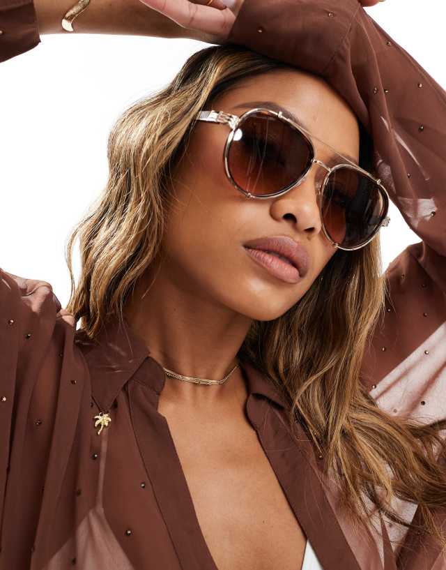 River Island - metal aviator sunglasses in tortoiseshell