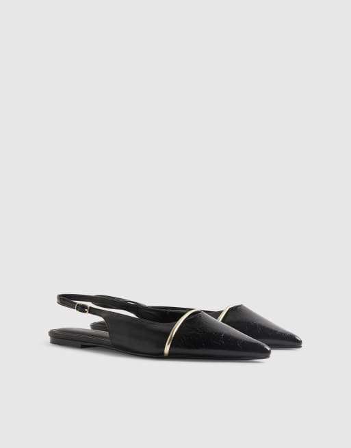 River Island Metal band point toe flats in black, 2 of 3