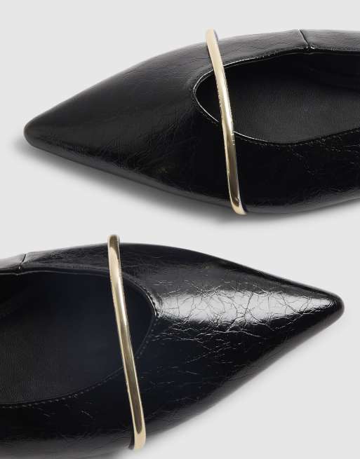 River Island Metal band point toe flats in black, 3 of 3