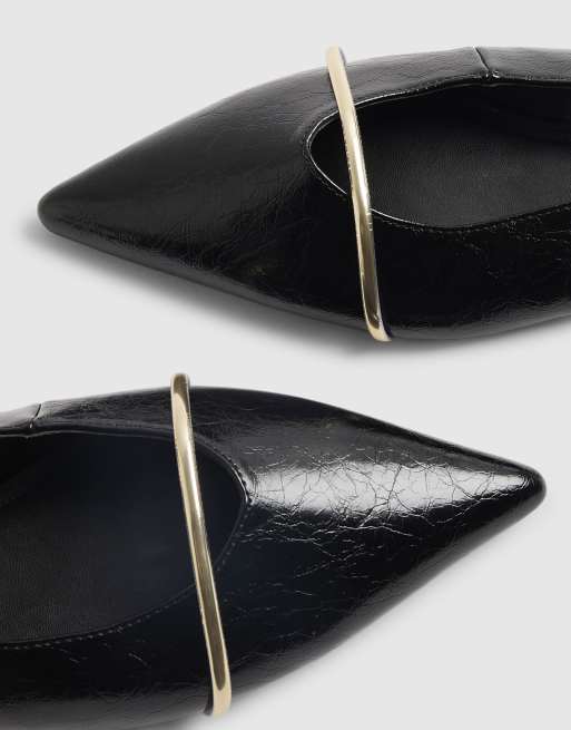 River Island Metal band point toe flats in black , 4 of 4