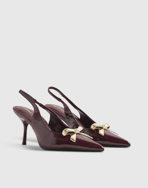 River Island Metal bow court heels in red - dark - view 1
