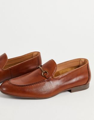 River Island metal detail leather loafer in brown