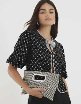  Metal handle diamante clutch bag 