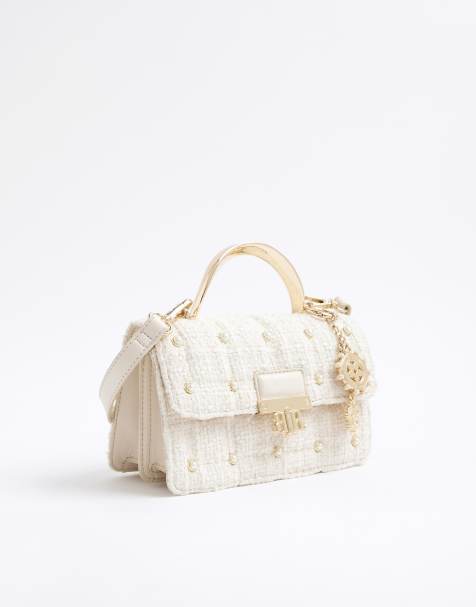 River Island Metal handle quilted tote in cream - view 1