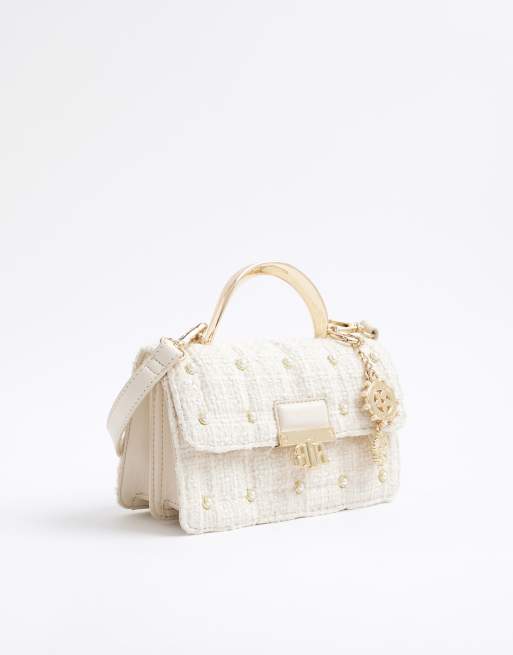 River Island Metal handle quilted tote in cream