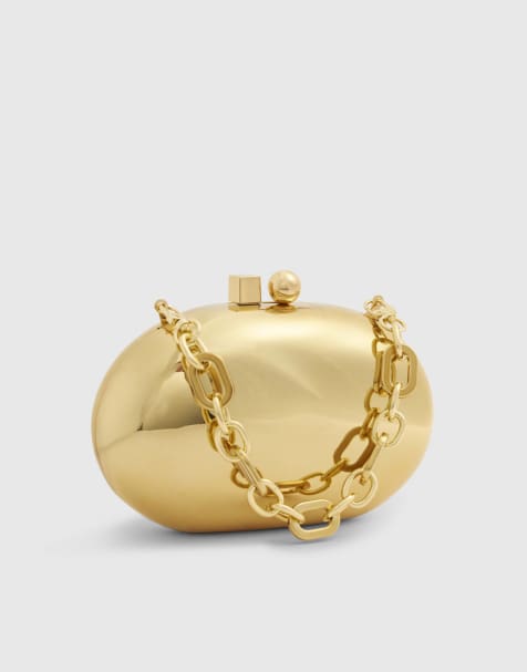 River Island Metal hard shell clutch bag in gold - view 1