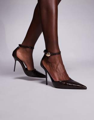 River Island Metal Hardware Heeled Shoes In Brown