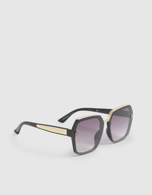 River Island Metal hexagon sunglasses in black, 2 of 3