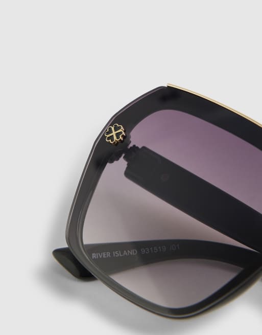 River Island Metal hexagon sunglasses in black, 3 of 3