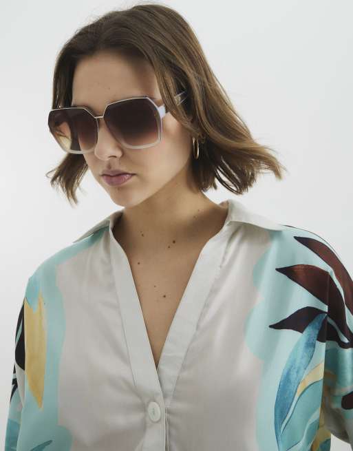 River Island Metal hexagon sunglasses in white