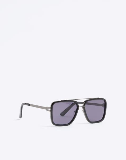 River Island Metal navigator sunglasses in black - view 1