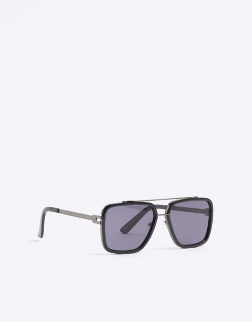 River Island Metal navigator sunglasses in black