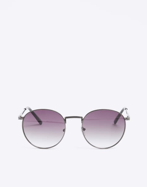 River Island Metal textured round sunglasses in black - view 1