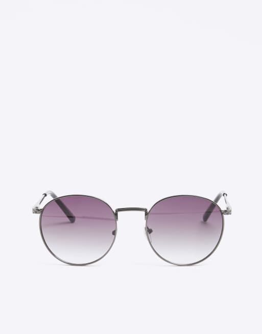 River Island Metal textured round sunglasses in black