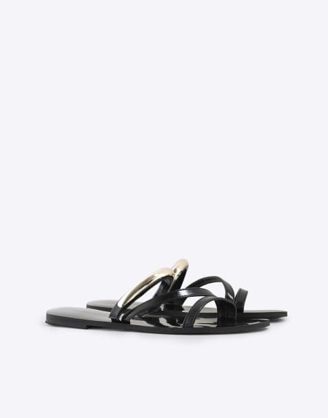 River Island Metal trim flat sandals in black - view 1