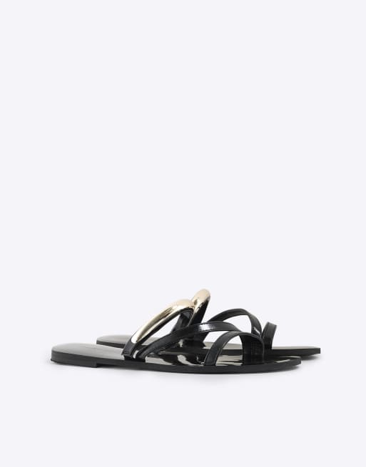 River Island Metal trim flat sandals in black
