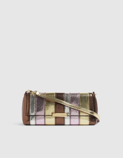 River Island Metallic bar flap front clutch bag in bronze, 3 of 4