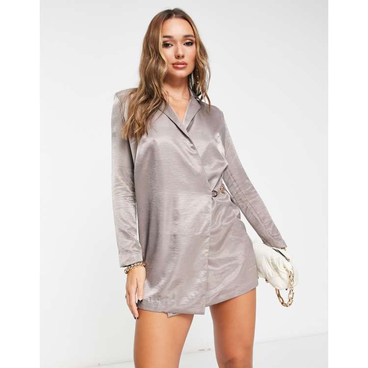 silver metallic blazer dress AKIRA It Suits You Sleeveless Blazer Mini Dress