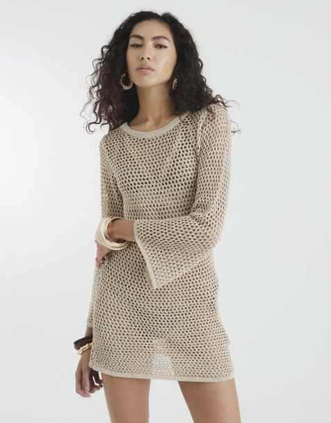 River Island Metallic knit tunic mini dress in gold - view 1