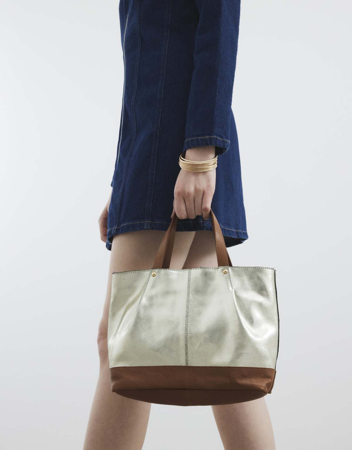 River Island Metallic leather shopper bag in gold