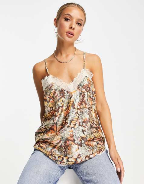 River Island metallic thread cami top in bronze - view 1