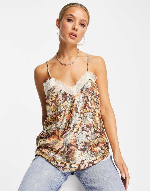 River Island metallic thread cami top in bronze