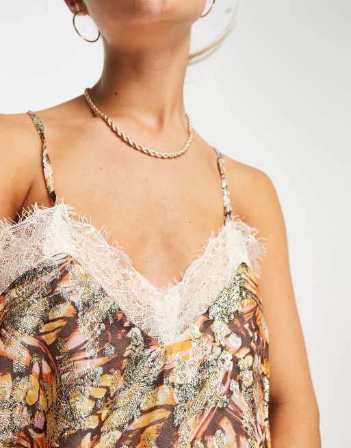 In The Style lace trim cami top in cream