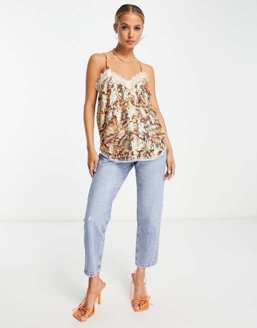 ASOS LUXE floral embellished cami top in multi