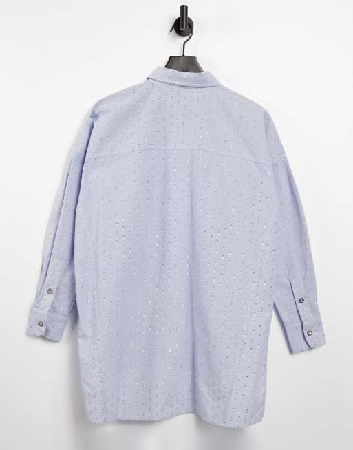River Island metallic thread oversized shirt in blue, 2 of 4