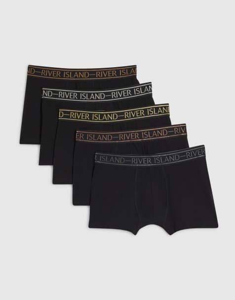 River Island Metallic tipped pack of 5 trunks in black - view 1
