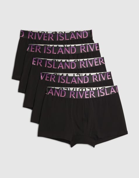 River Island Metallic waistband pack of 5 trunks in black - view 1
