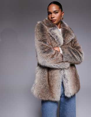 River Island Mid Length Faux Fur Coat In Brown