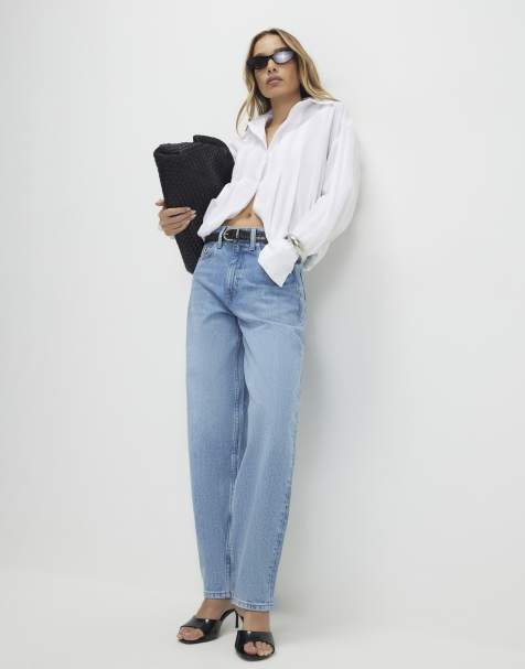 River Island Mid rise barrel leg jeans in denim - light - view 1