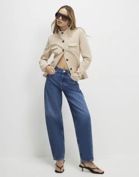 River Island Mid rise barrel leg jeans in denim - medium - view 1
