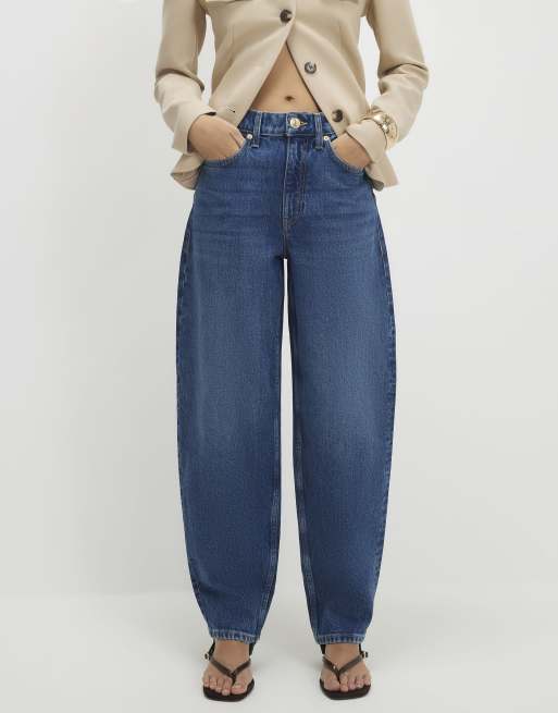 River Island Mid rise barrel leg jeans in denim - medium, 3 of 4