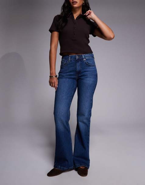 River Island mid rise bootcut flared jeans in medium denim - view 1