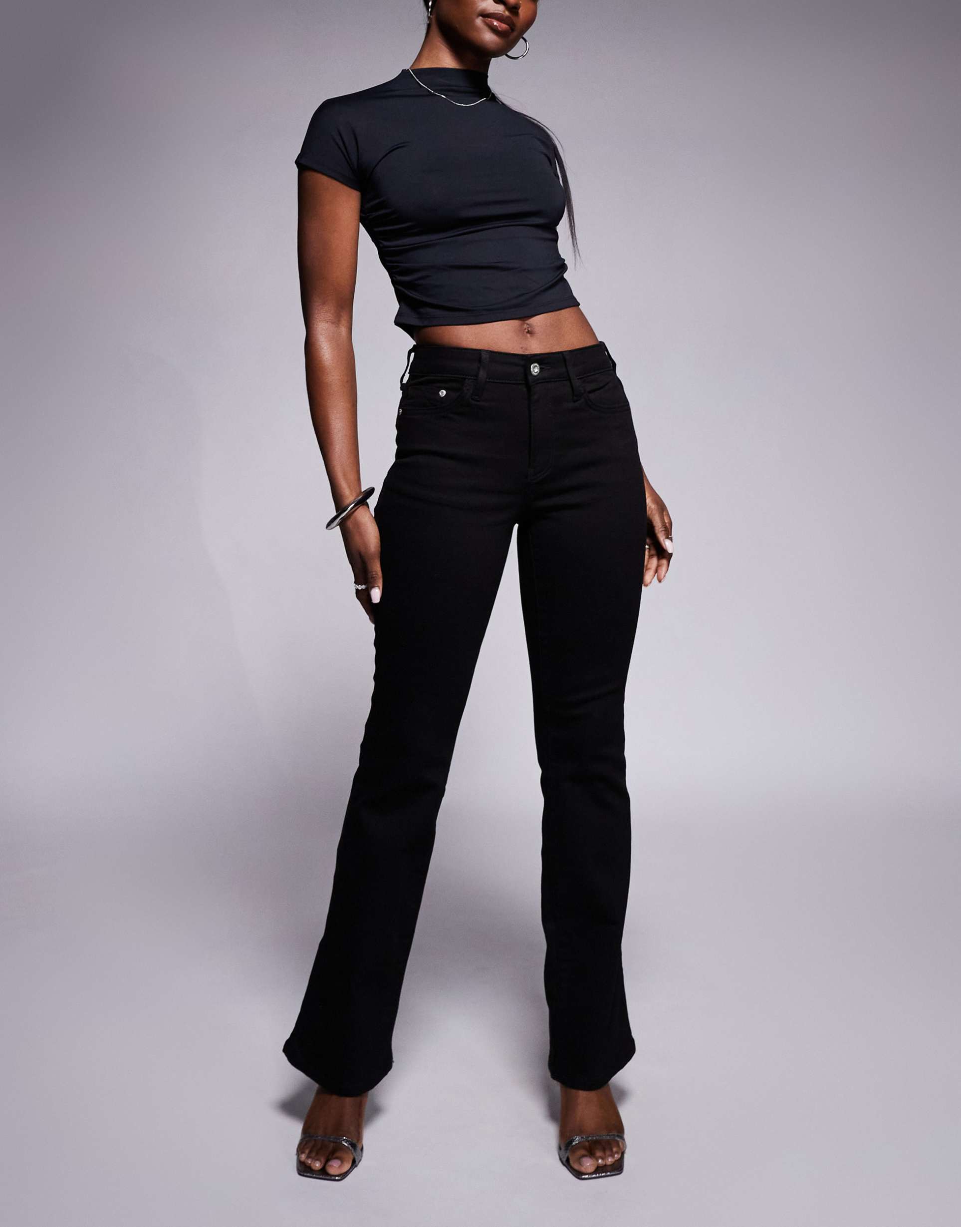 river island mid rise bootcut jeans in black