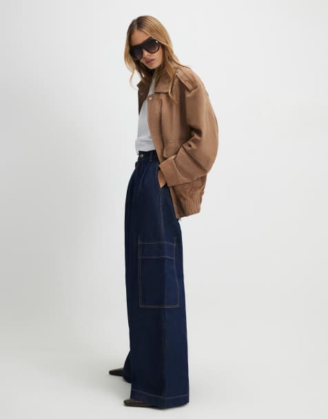 River Island Mid rise combat baggy jeans in denim - dark - view 1