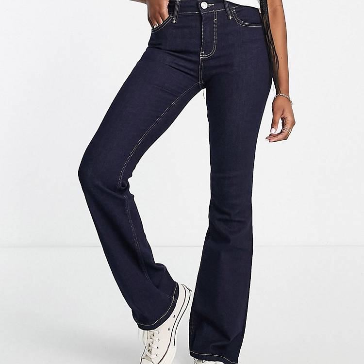 River Island Denim Mid Rise Flared Jeans in Blue Womens Clothing Jeans Flare and bell bottom jeans 