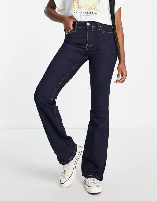 Dark Blue Mid Rise Flared Jeans|203816001-Dark-Blue-Denim