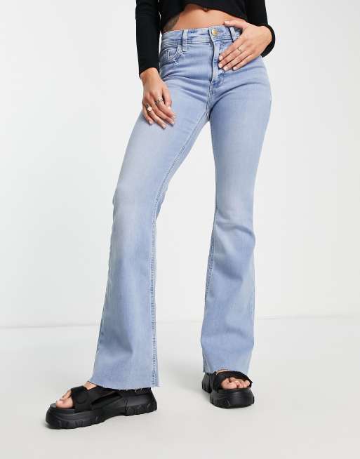 Mid Rise Flared Jeans - Mid Blue